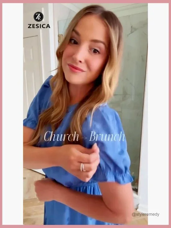 Polyester Floral Textured Midi Dress with Puff Sleeves and V-Neck - Picture 7 of 7